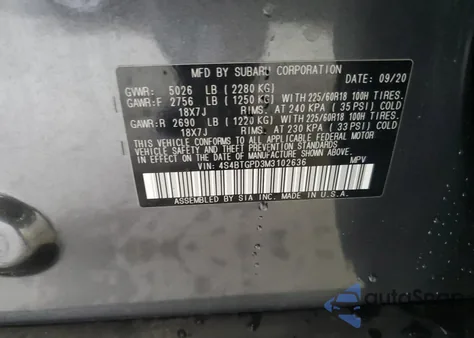 2021 Subaru Outback Touring z USA, uszkodzony, nr VIN 4S4BTGPD3M3102636